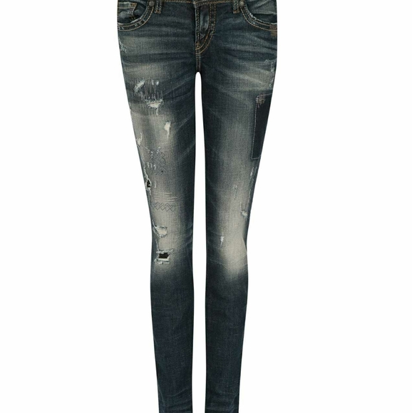 EUC Silver Aiko Mid Skinny Destructed Jeans Extra Tall 36Wx37L - Picture 1 of 16
